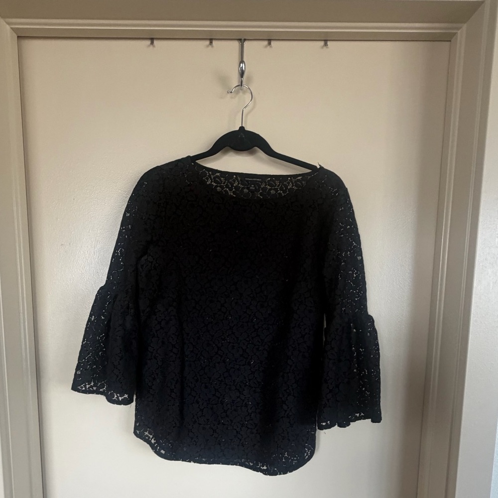 Banana Republic Black Lace Blouse with 3/4 bell sleeves